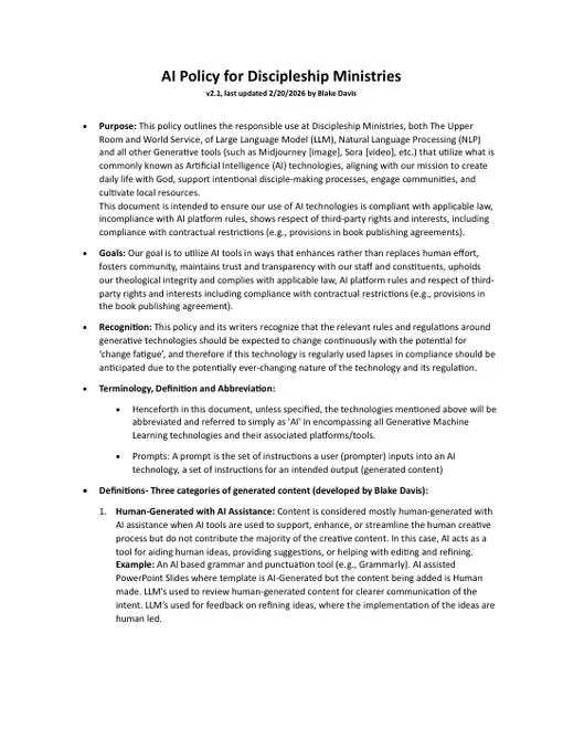 First-page preview of the AI in Digital Ministry: Guidelines PDF