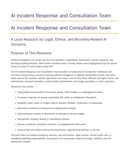First-page preview of the AI Incident Response & Consultation Team PDF