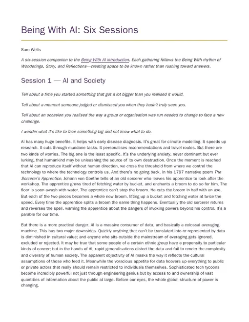 First-page preview of the Being With AI: Six Sessions PDF
